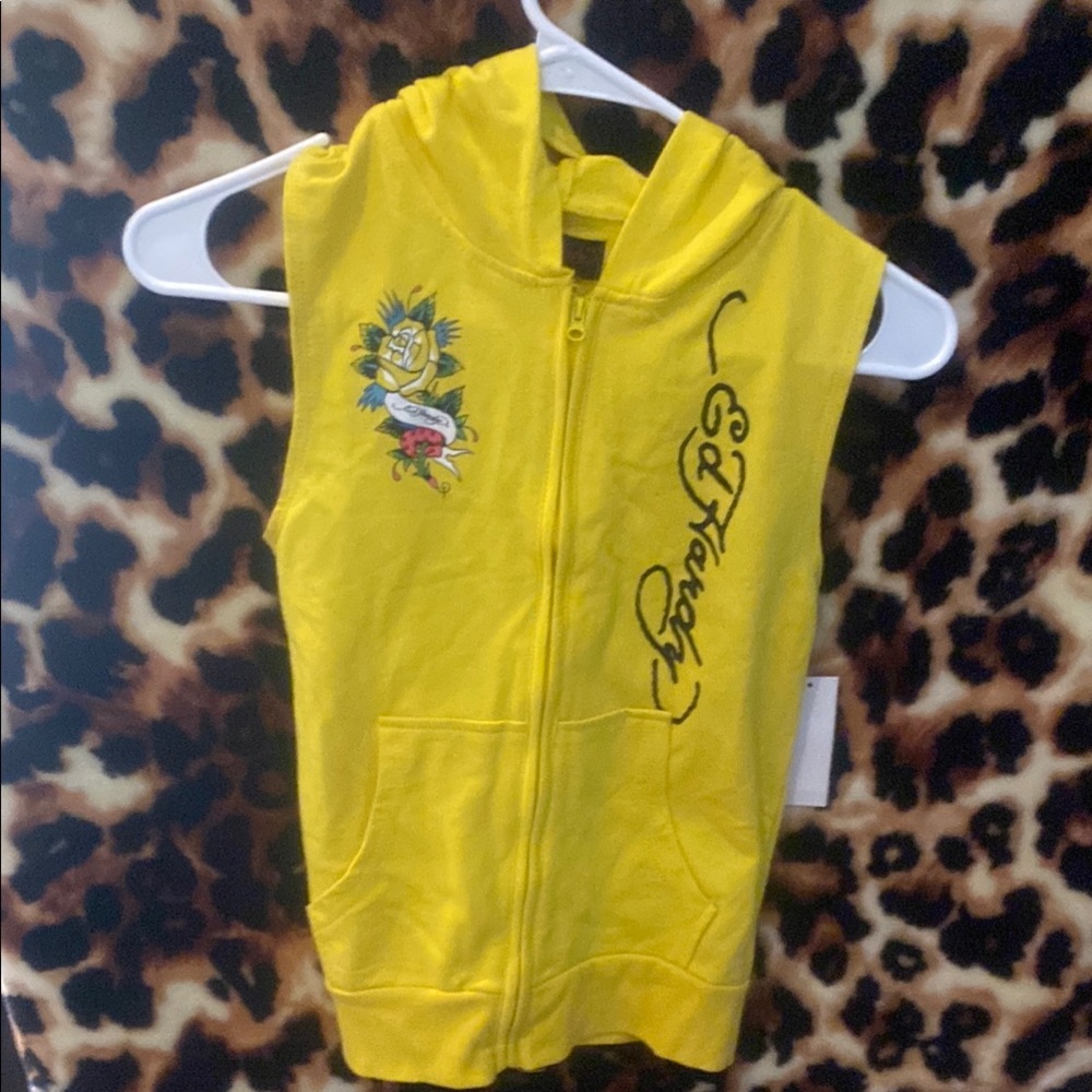 Ed Hardy Kids Yellow Sleeveless Hoodie
